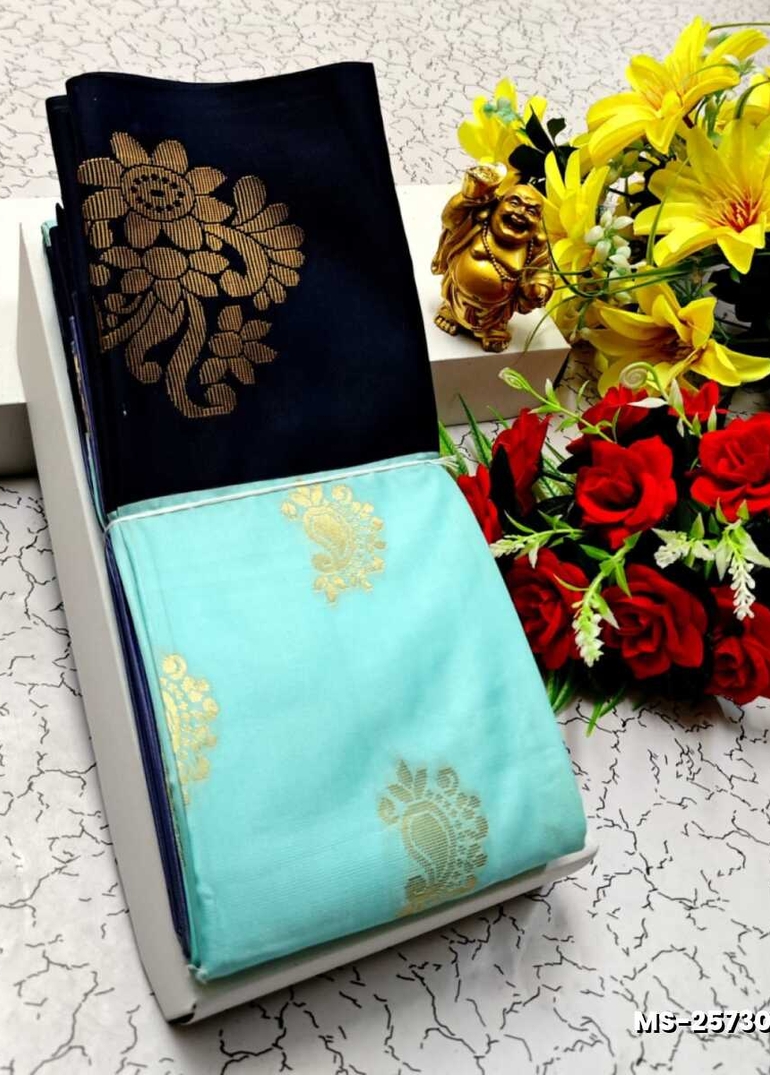 MODERN FANCY SOFT SILK SAREES WITH BUTTA DESIGN - SKY BLUE