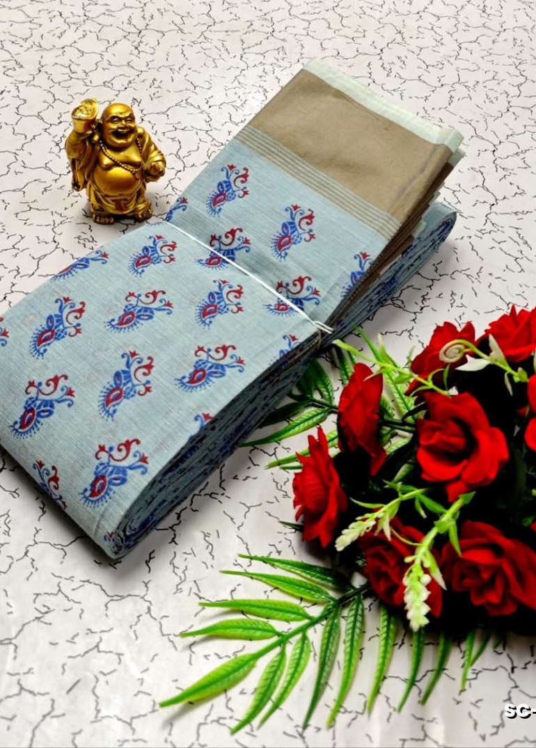PURE COTTON SAREES SUMMER SPECIAL COLLECTION - LIGHT SKY BLUE