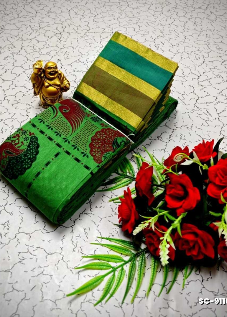 PURE COTTON SAREES SUMMER SPECIAL COLLECTION - BOTTLE GREEN (1)