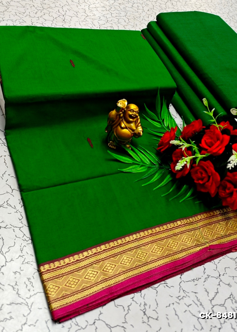 PURE COTTON JARI BORDER SAREES SUMMER SPECIAL COLLECTION - GREEN