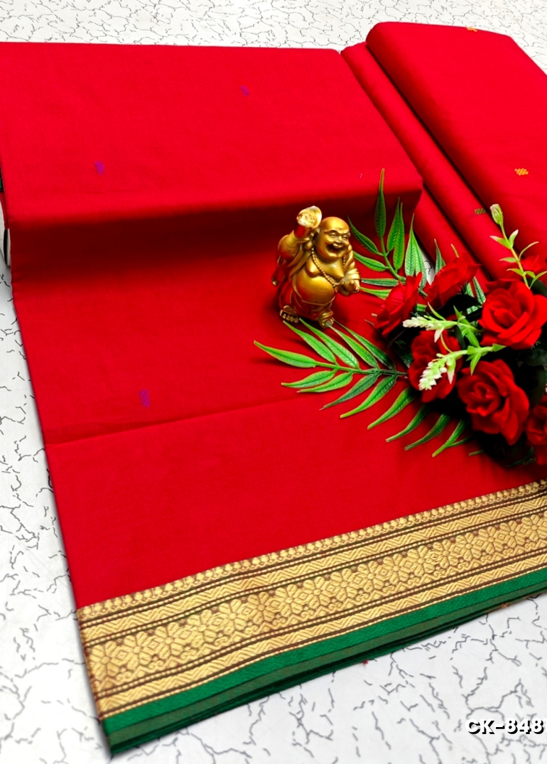 PURE COTTON JARI BORDER SAREES SUMMER SPECIAL COLLECTION - RED