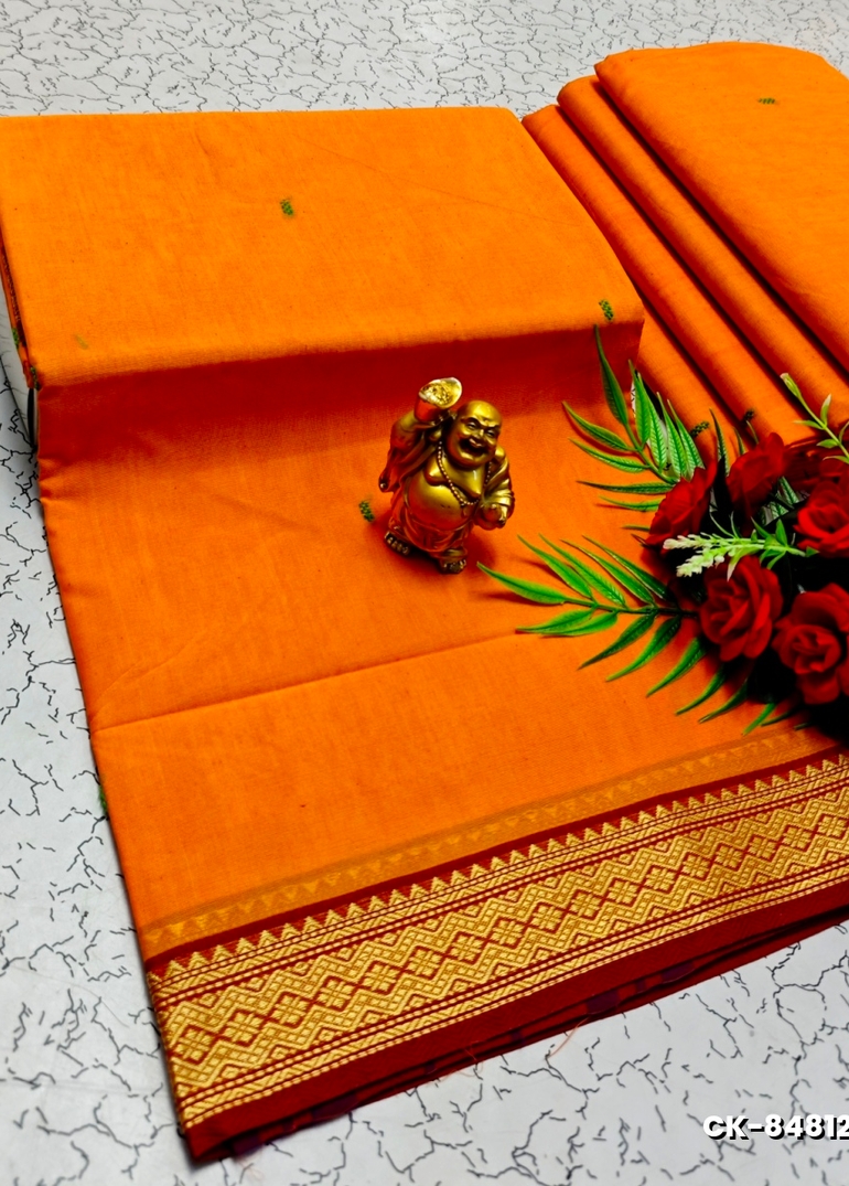 PURE COTTON JARI BORDER SAREES SUMMER SPECIAL COLLECTION - ORANGE N