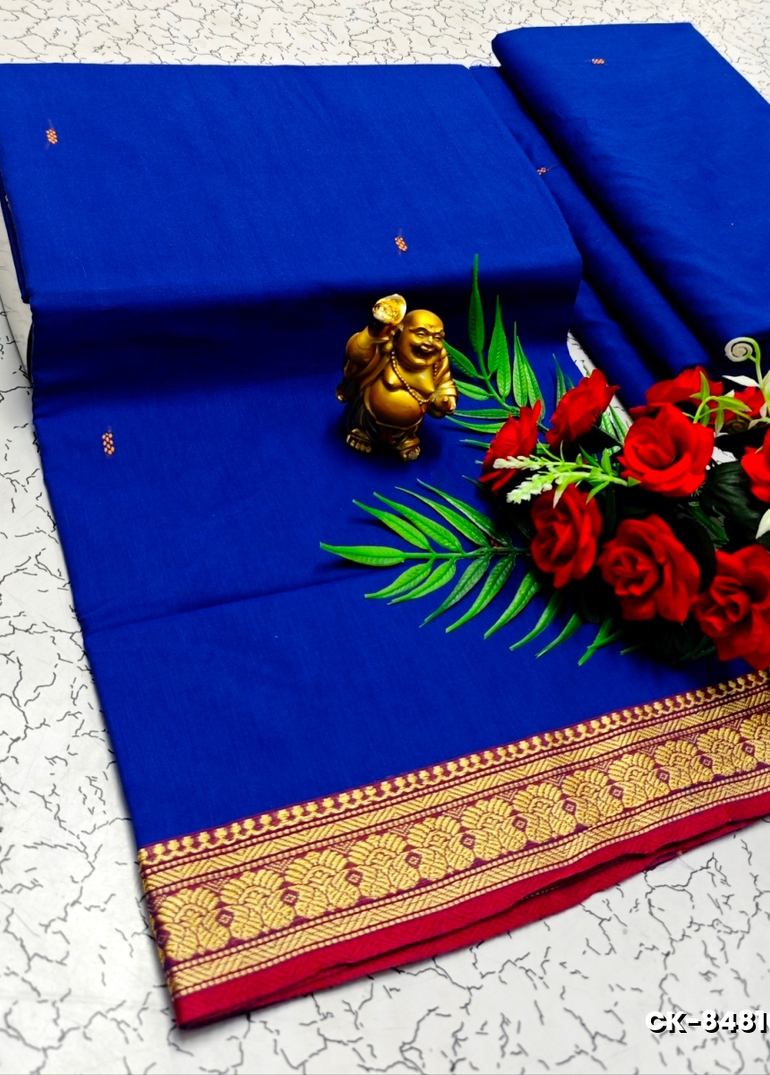 PURE COTTON JARI BORDER SAREES SUMMER SPECIAL COLLECTION - ROYAL BLUE