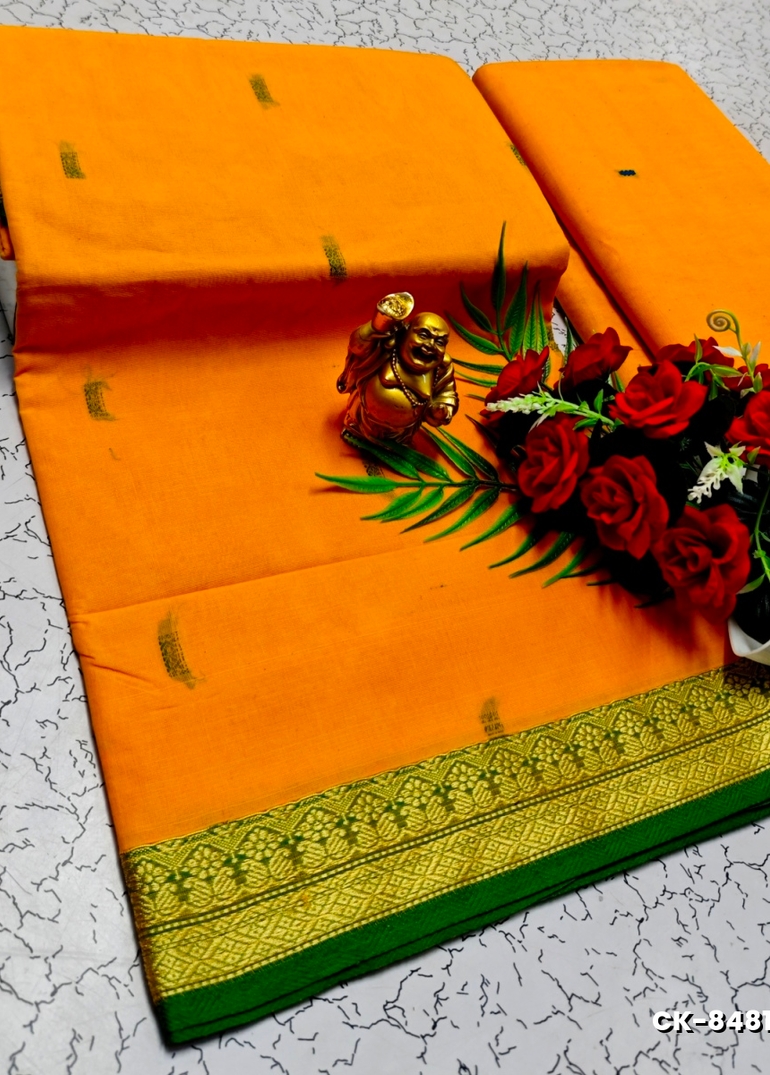 PURE COTTON JARI BORDER SAREES SUMMER SPECIAL COLLECTION - ORANGE
