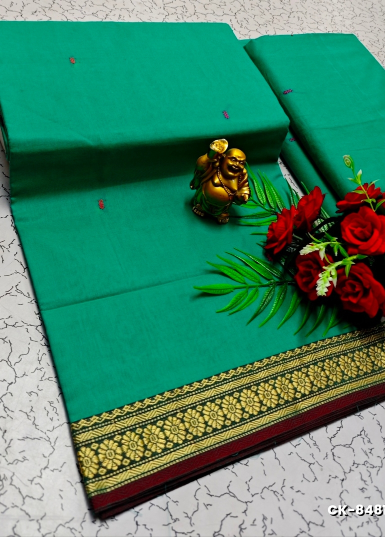 PURE COTTON JARI BORDER SAREES SUMMER SPECIAL COLLECTION - BULE