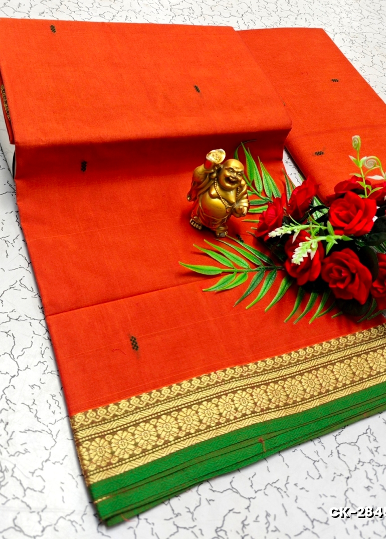 PURE COTTON JARI BORDER SAREES SUMMER SPECIAL COLLECTION - ORANGE (1)