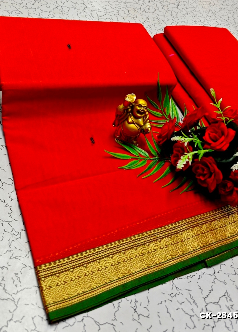 PURE COTTON JARI BORDER SAREES SUMMER SPECIAL COLLECTION - RED (1)