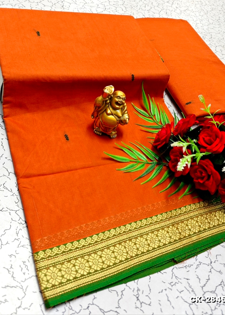 PURE COTTON JARI BORDER SAREES SUMMER SPECIAL COLLECTION - ORANGE N (1)