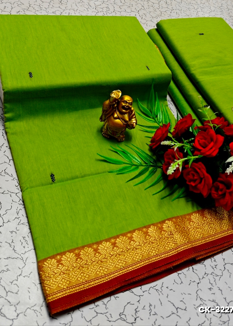 PURE COTTON JARI BORDER SAREES SUMMER SPECIAL COLLECTION - PARET GREEN