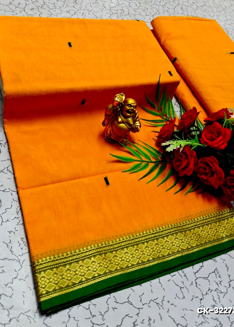 PURE COTTON JARI BORDER SAREES SUMMER SPECIAL COLLECTION - ORANGE N (2)