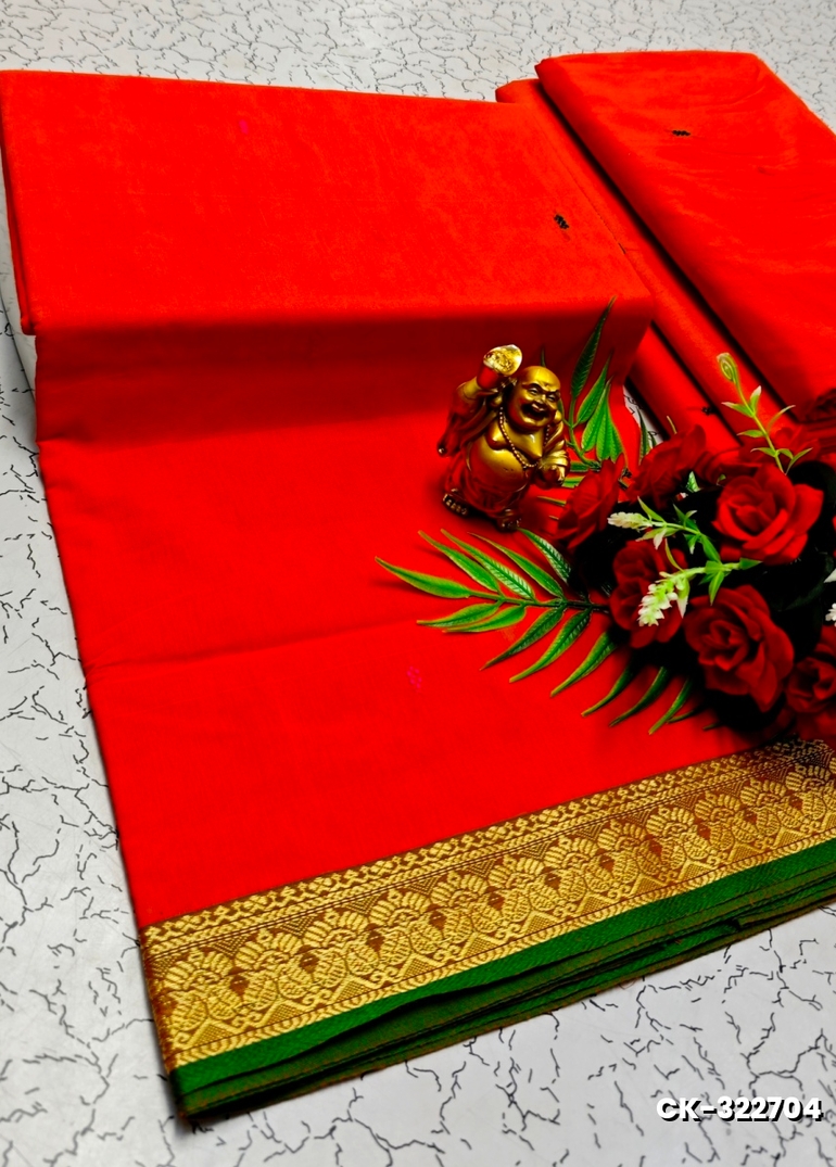 PURE COTTON JARI BORDER SAREES SUMMER SPECIAL COLLECTION - RED (2)