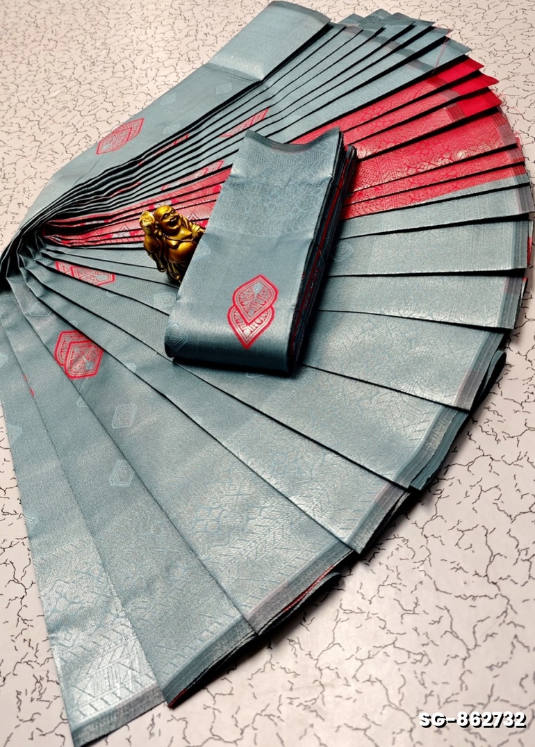 KUBERA ELITE  BRIDAL RAPIER FANCY  LIGHT WEIGHT SILK TYPE SAREES - LIGHT SKY BLUE
