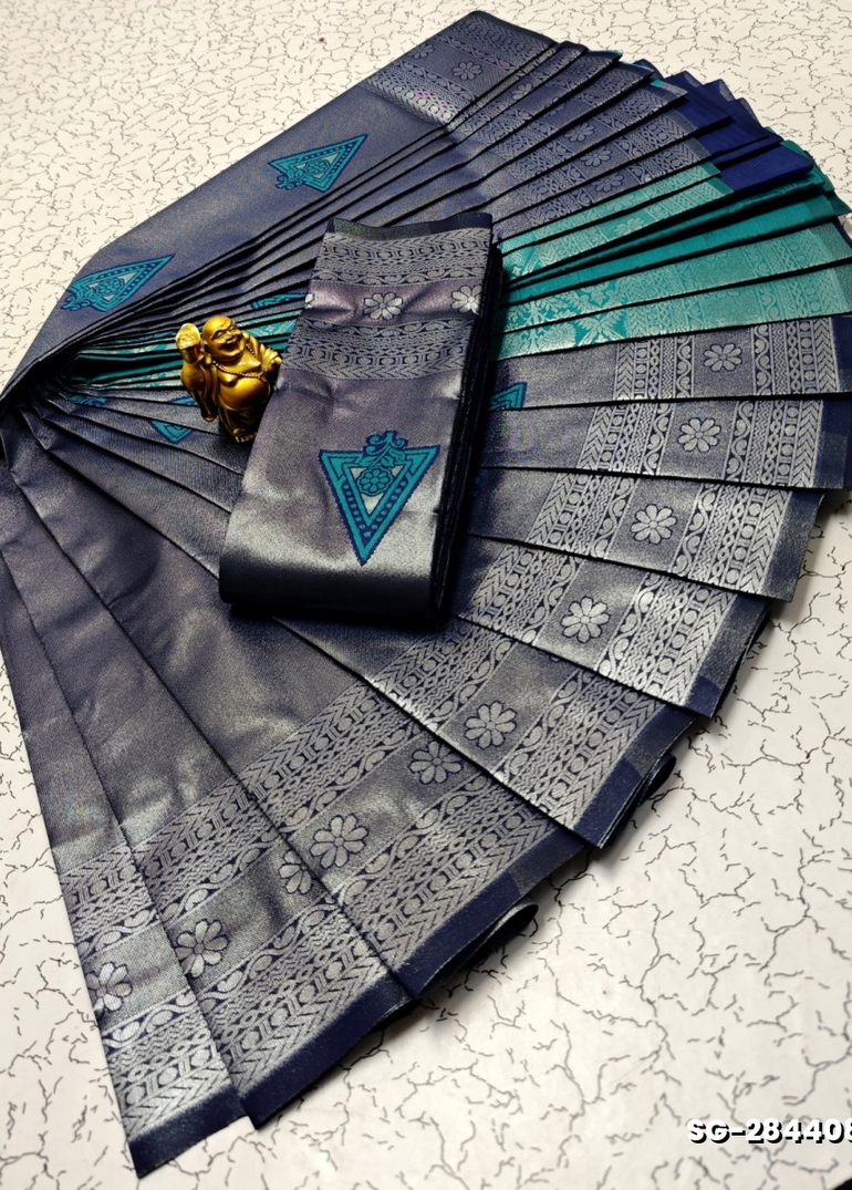 KUBERA ELITE BRIDAL RAPIER FANCY LIGHT WEIGHT SILK TYPE SAREES FUNCTION WEAR - NAVY COLOUR (1)