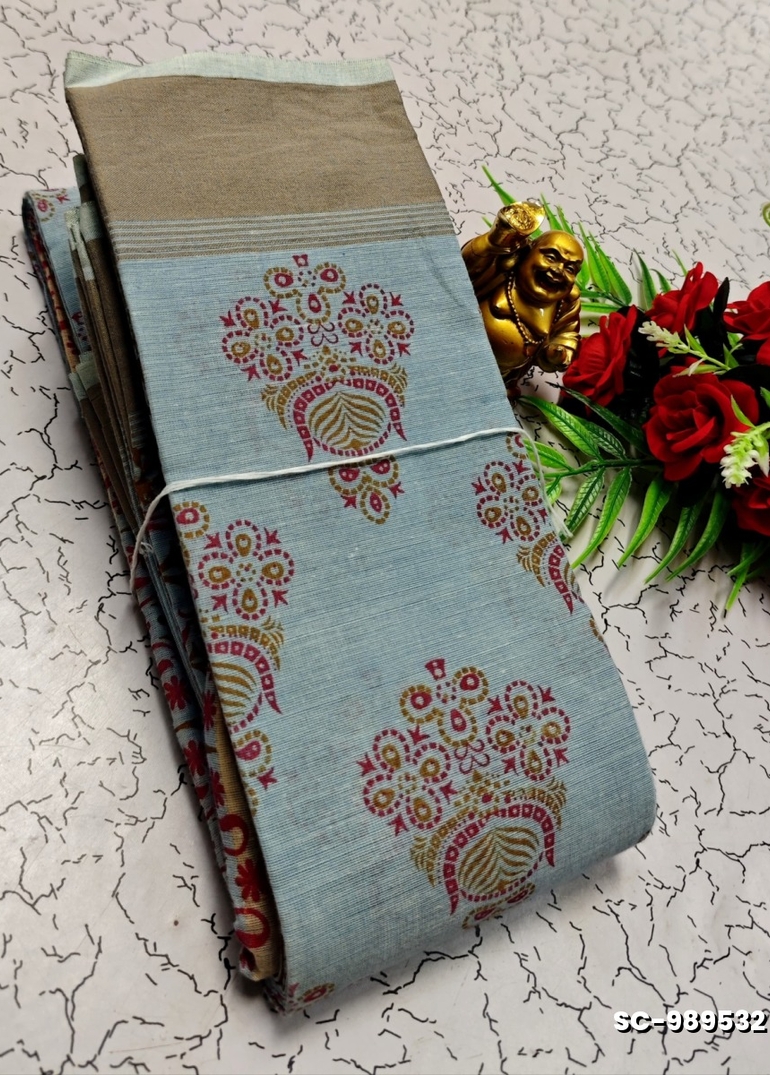 PURE COTTON SAREES SUMMER SPECIAL COLLECTION - LIGHT SKY BLUE (2)