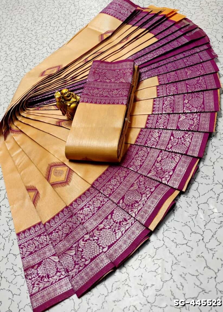 KUBERA ELITE BRIDAL RAPIER FANCY LIGHT WEIGHT SILK TYPE SAREES FUNCTION WEAR - LIGHT SANDLE (1)