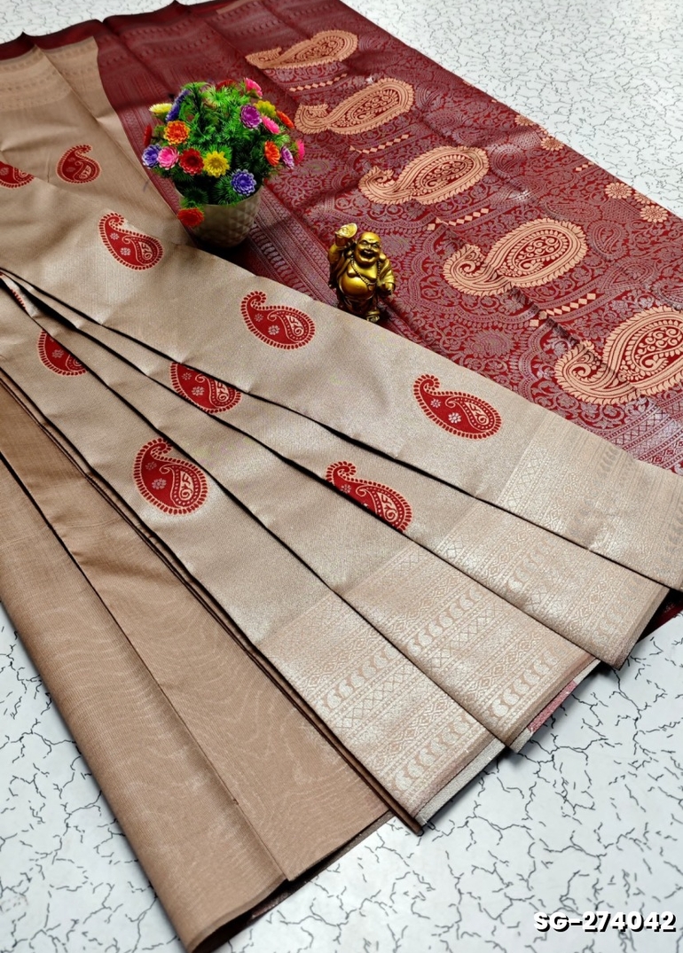 KUBERA ELITE BRIDAL RAPIER FANCY LIGHT WEIGHT SILK TYPE SAREES FUNCTION WEAR - LIGHT PEACH