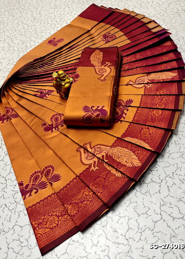 KUBERA ELITE BRIDAL RAPIER FANCY LIGHT WEIGHT SILK TYPE SAREES FUNCTION WEAR - ORANGE