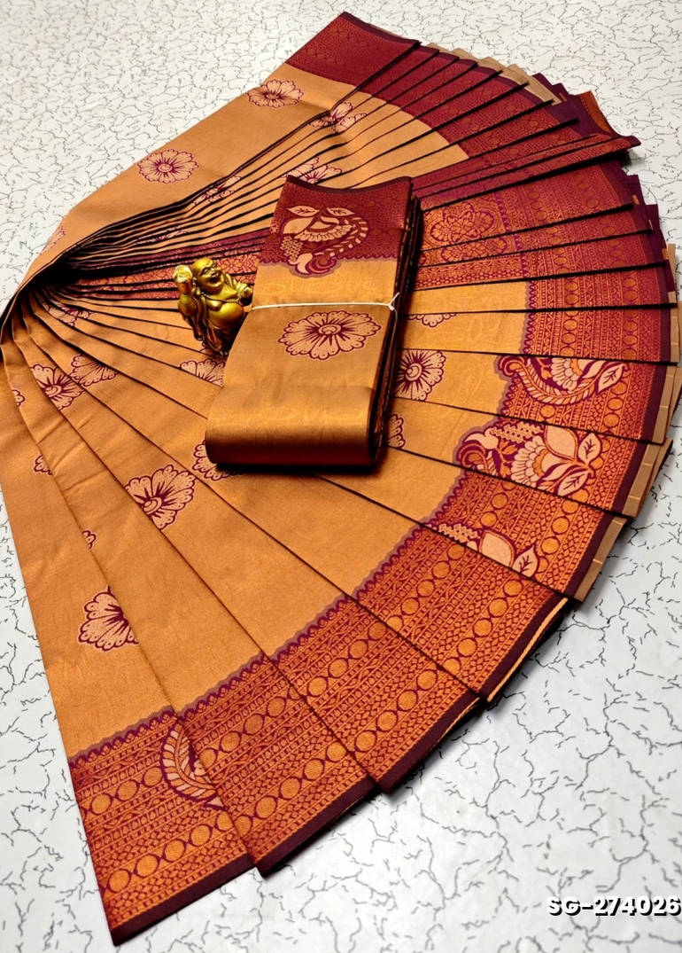 KUBERA ELITE BRIDAL RAPIER FANCY LIGHT WEIGHT SILK TYPE SAREES FUNCTION WEAR - ORANGE N