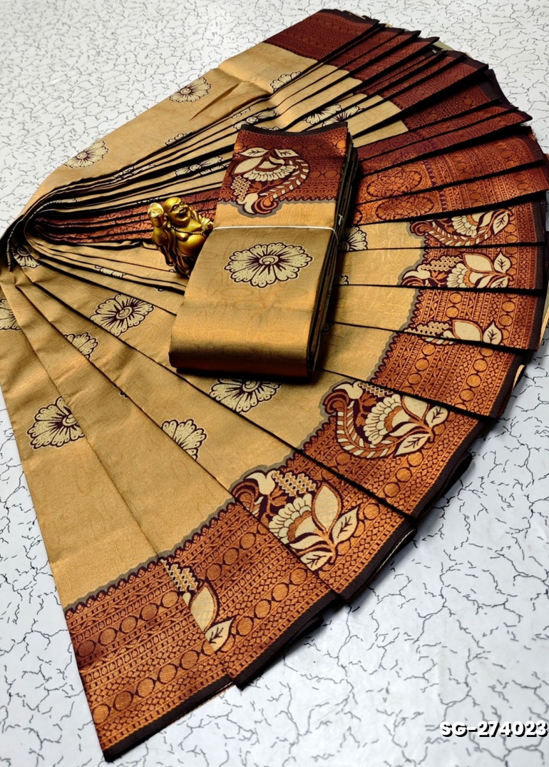KUBERA ELITE BRIDAL RAPIER FANCY LIGHT WEIGHT SILK TYPE SAREES FUNCTION WEAR - LIGHT SANDLE (2)