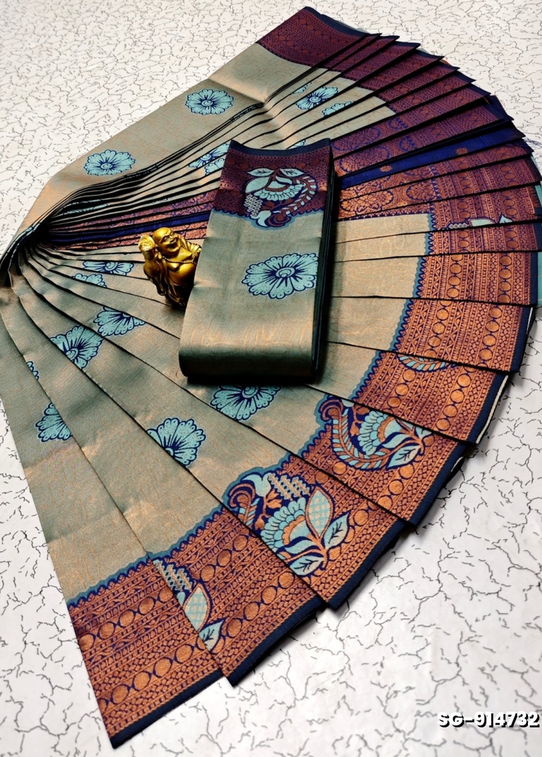 KUBERA ELITE BRIDAL RAPIER FANCY LIGHT WEIGHT SILK TYPE SAREES FUNCTION WEAR - LIGHT SKY BLUE (2)