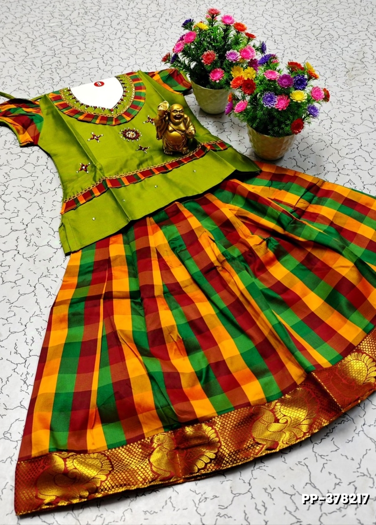 TRENDY WEAR PATTU PAVADAI - OLIVE GREEN