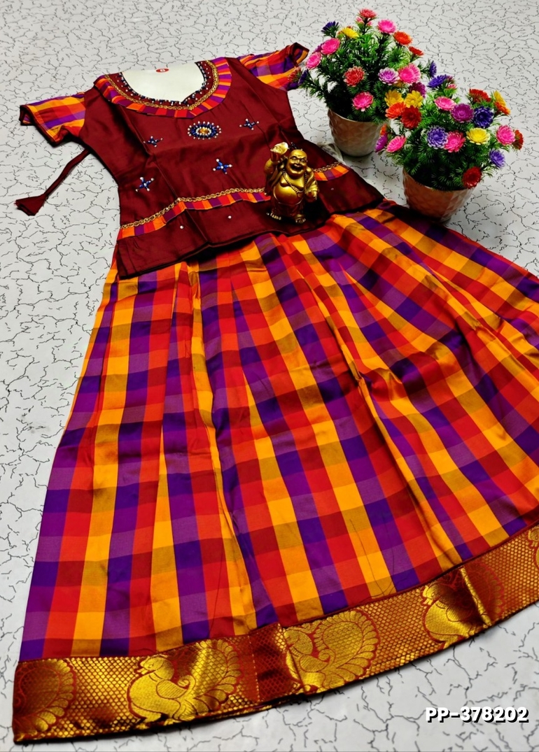 TRENDY WEAR PATTU PAVADAI - MERUN