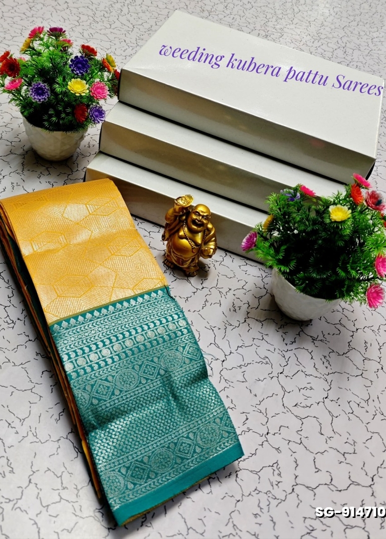 KUBERA ELITE BRIDAL RAPIER FANCY LIGHT WEIGHT SILK TYPE SAREES FUNCTION WEAR - YELLOW