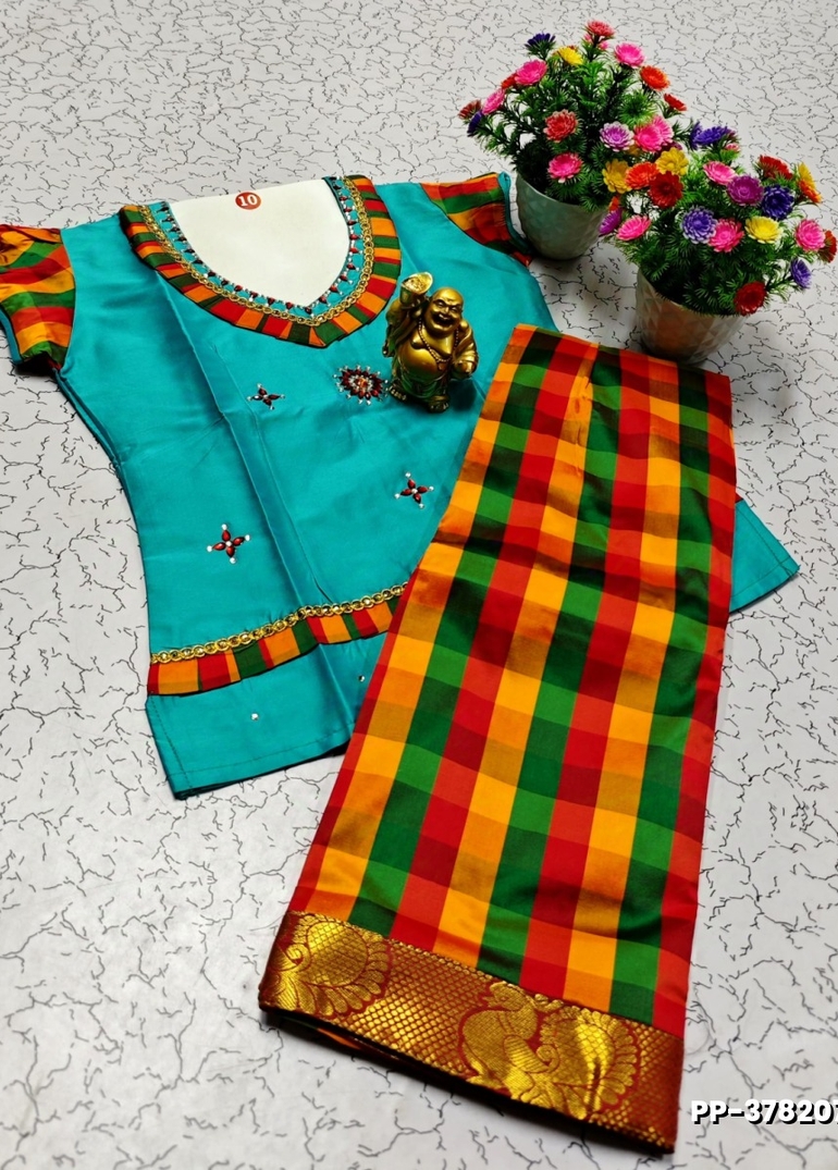 TRENDY WEAR PATTU PAVADAI - TEAL COLOUR