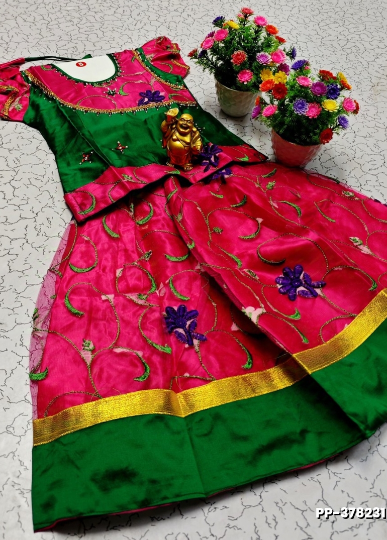 TRENDY WEAR PATTU PAVADAI - DARK PINK