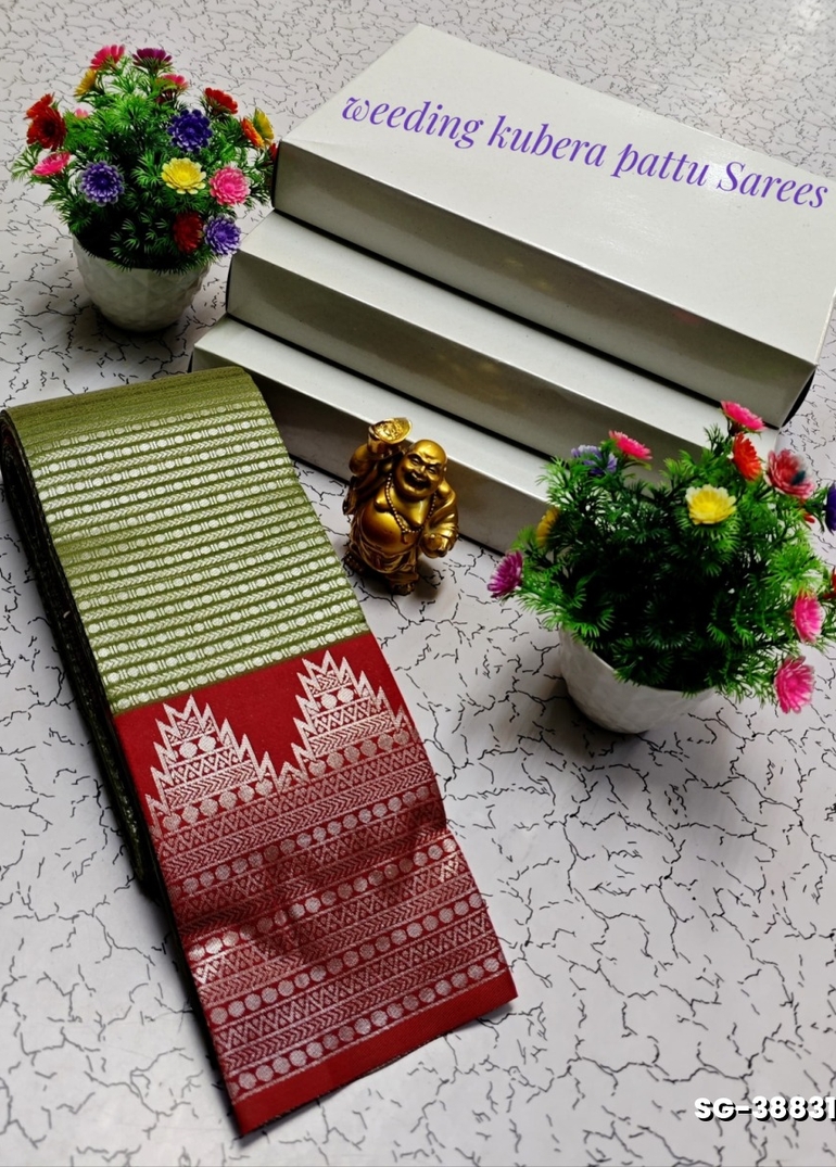 KUBERA ELITE BRIDAL RAPIER FANCY LIGHT WEIGHT SILK TYPE SAREES FUNCTION WEAR - OLIVE GREEN