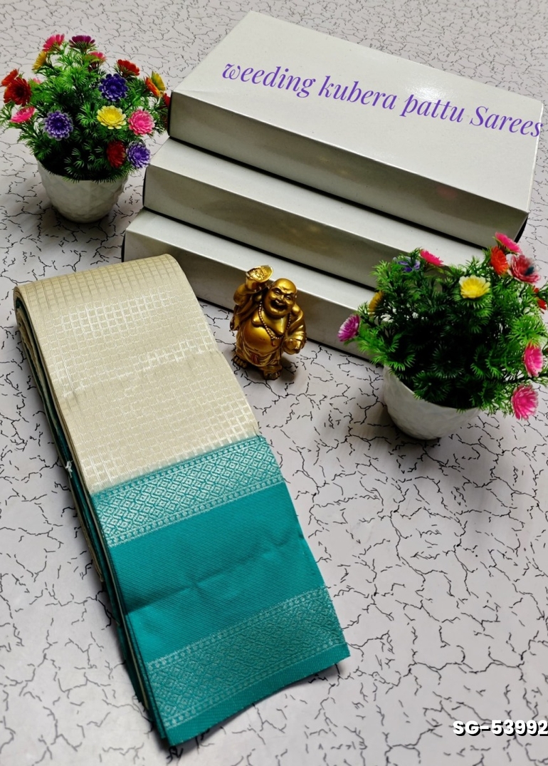 KUBERA ELITE BRIDAL RAPIER FANCY LIGHT WEIGHT SILK TYPE SAREES FUNCTION WEAR - WHITE (2)