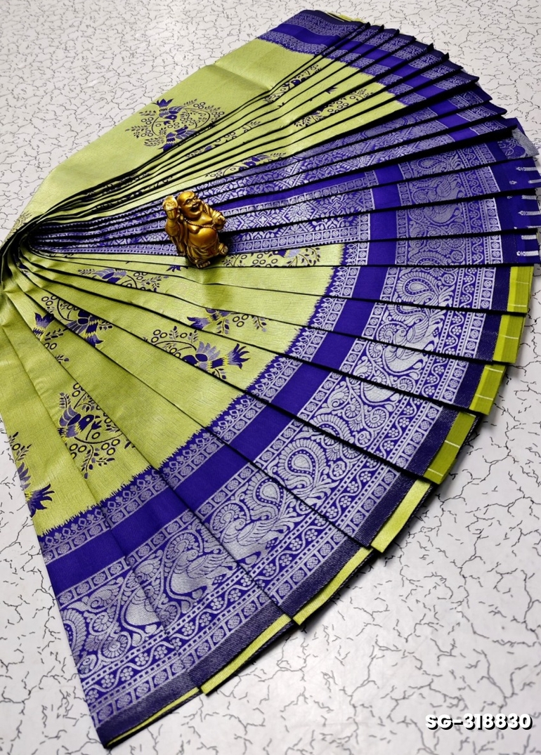 KUBERA ELITE  BRIDAL RAPIER FANCY  LIGHT WEIGHT SILK TYPE SAREES - PESTA GREEN (3)