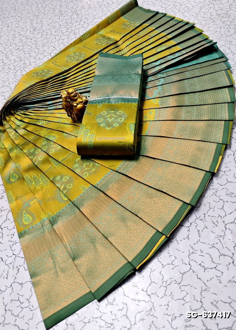 KUBERA ELITE BRIDAL RAPIER FANCY LIGHT WEIGHT SILK TYPE SAREES FUNCTION WEAR - OLIVE GREEN (2)