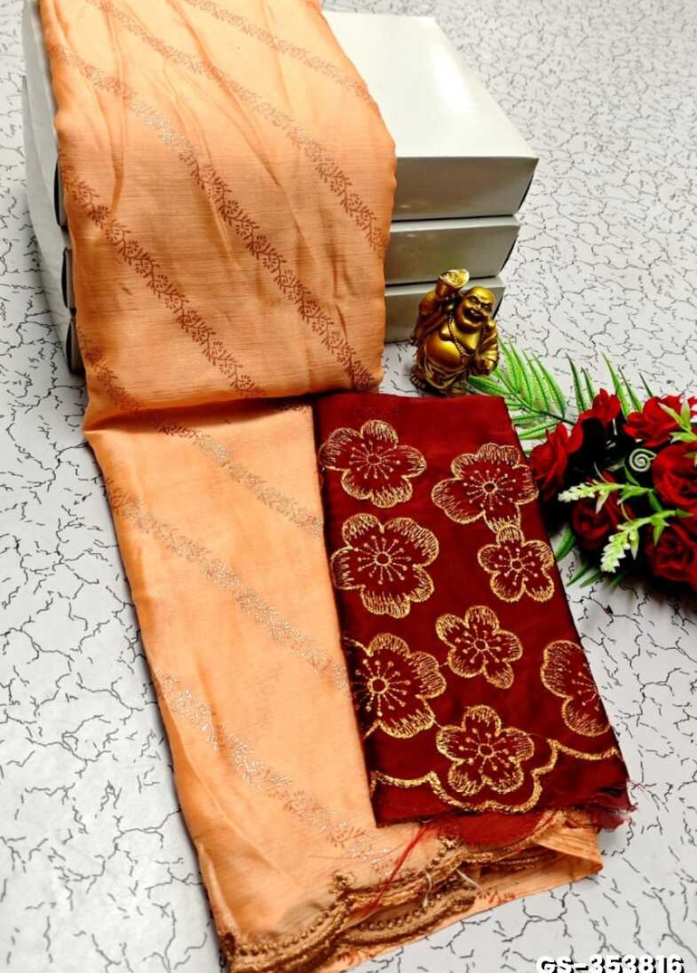 GEORGETTE FANCY SOFT SILK SAREES WITH BLOUSE MODERN FANCY   SAREES - ORANGE