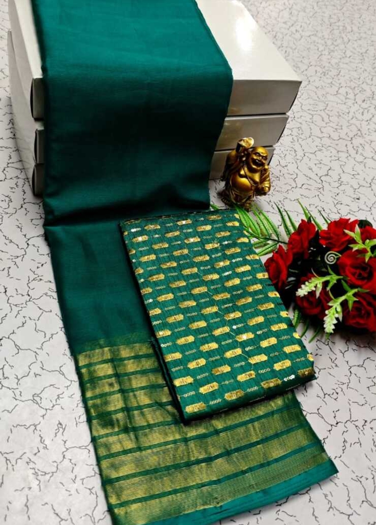 GEORGETTE FANCY SOFT SILK SAREES WITH BLOUSE MODERN FANCY SAREES - GREEN