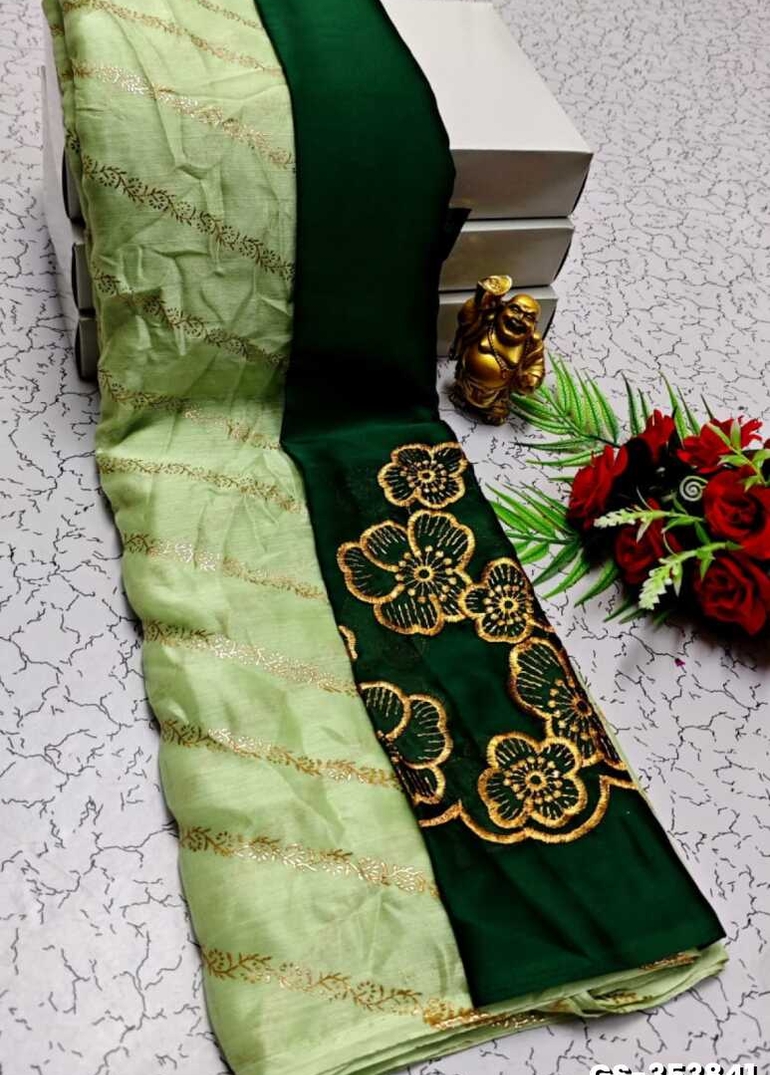 GEORGETTE FANCY SOFT SILK SAREES WITH BLOUSE MODERN FANCY  SAREES - LIGHT GREEN
