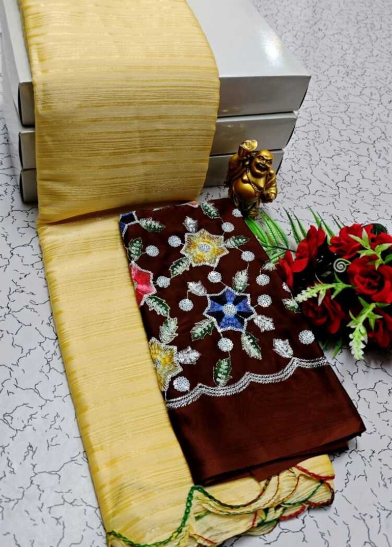 GEORGETTE FANCY SOFT SILK SAREES WITH BLOUSE MODERN FANCY ITEM SAREES - LIGHT SANDLE