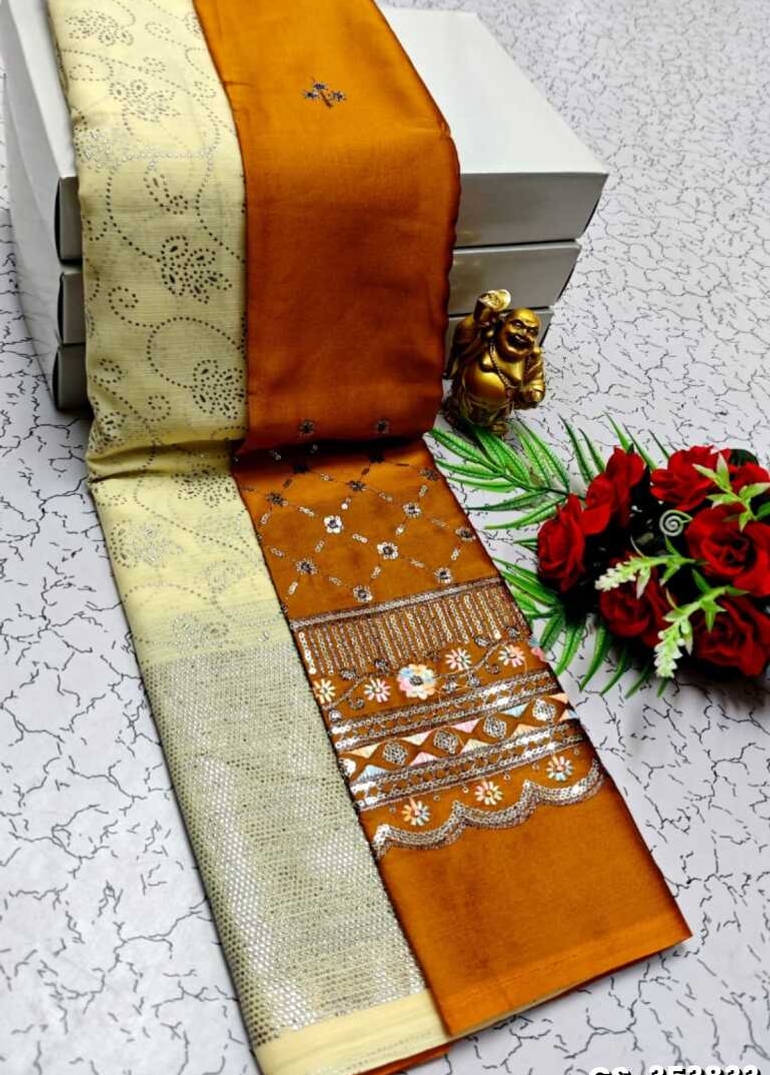 GEORGETTE FANCY SOFT SILK SAREES WITH BLOUSE MODERN FANCY SAREES - CREAM