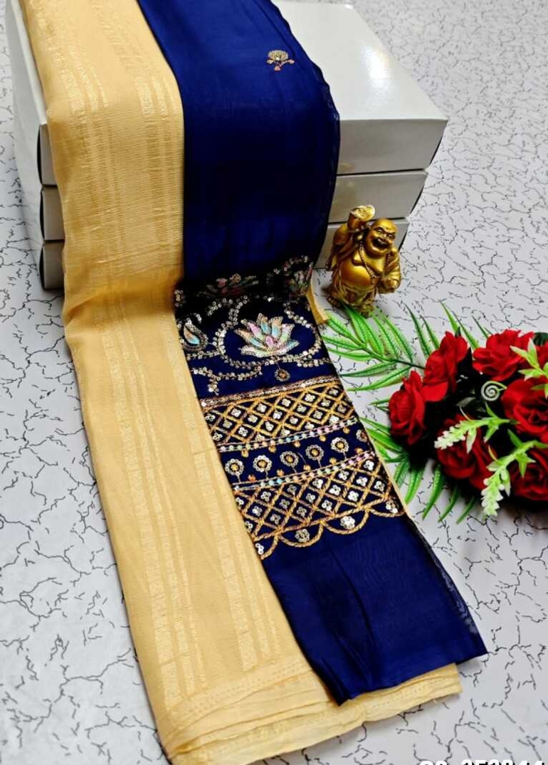 GEORGETTE FANCY SOFT SILK SAREES WITH BLOUSE MODERN FANCY ITEM SAREES - LIGHT YELLOW