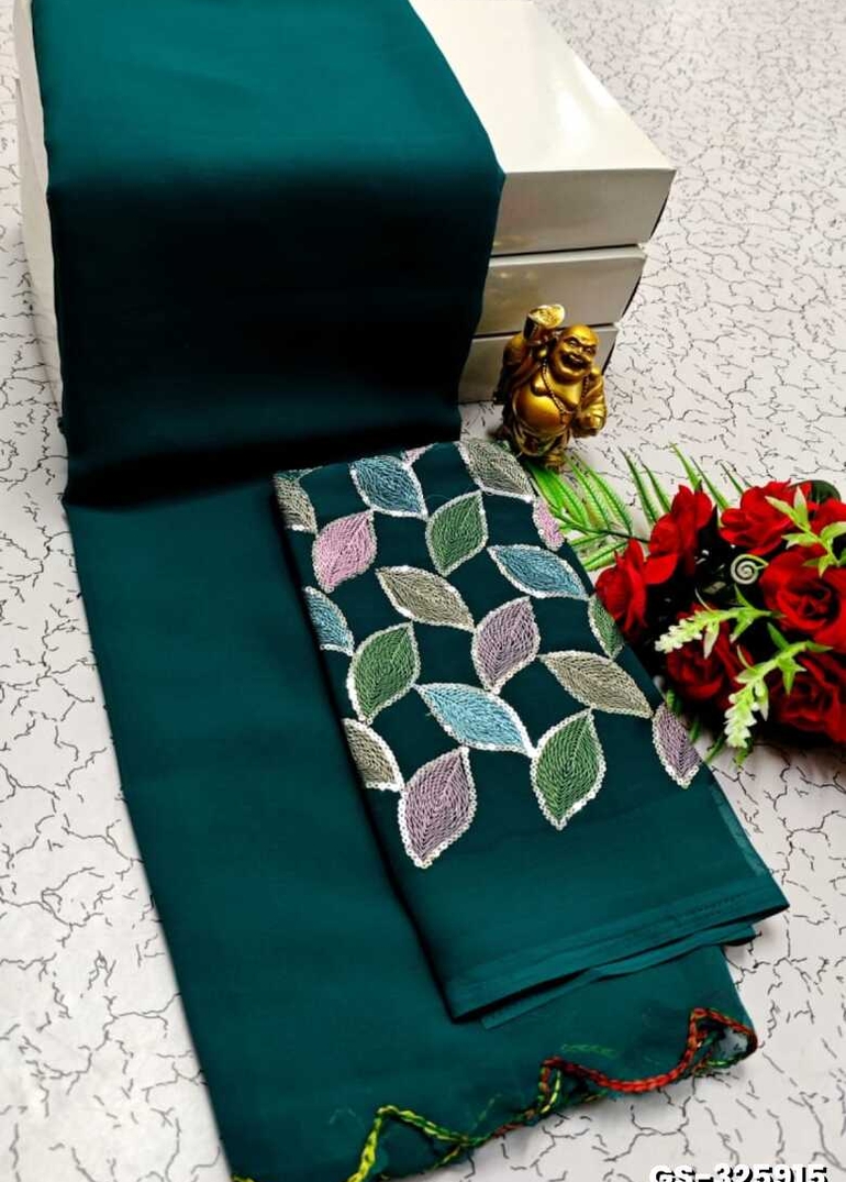 GEORGETTE FANCY SOFT SILK SAREES WITH BLOUSE MODERN FANCY  SAREES - GREEN