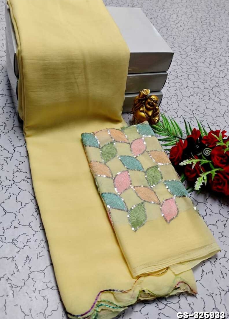 GEORGETTE FANCY SOFT SILK SAREES WITH BLOUSE MODERN FANCY   SAREES - CREAM