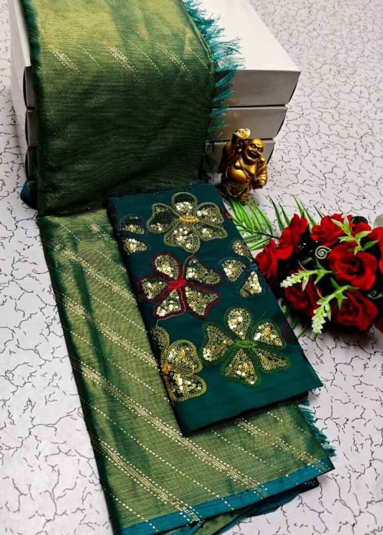 GEORGETTE FANCY SOFT SILK SAREES WITH BLOUSE MODERN FANCY  SAREES - GREEN (1)