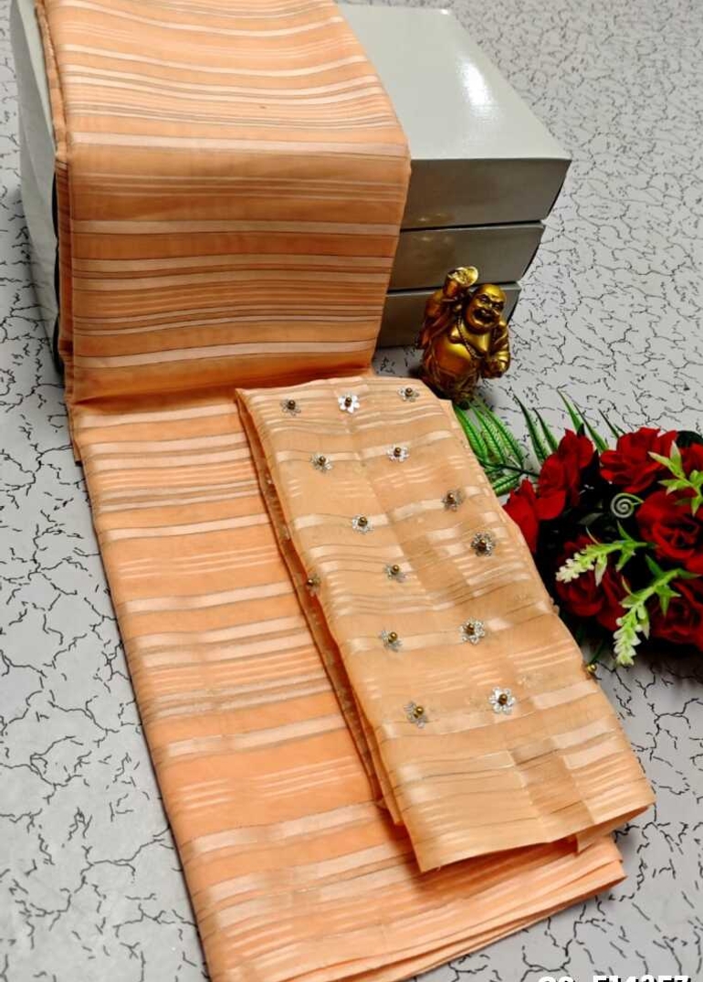 GEORGETTE FANCY SOFT SILK SAREES WITH BLOUSE MODERN FANCY  SAREES - LIGHT ORANGE