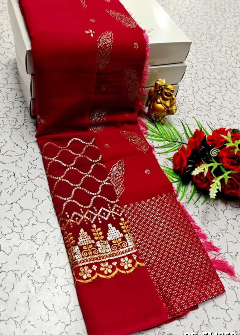 GEORGETTE FANCY SOFT SILK SAREES WITH BLOUSE MODERN FANCY  SAREES - MEJANTA