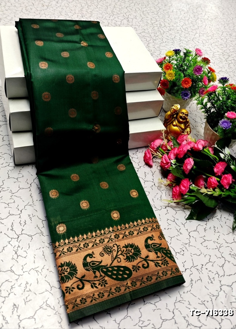 SOFT SILK FANCY BEST QUALITY SILK  THENMATHI SAREES - DARK GREEN