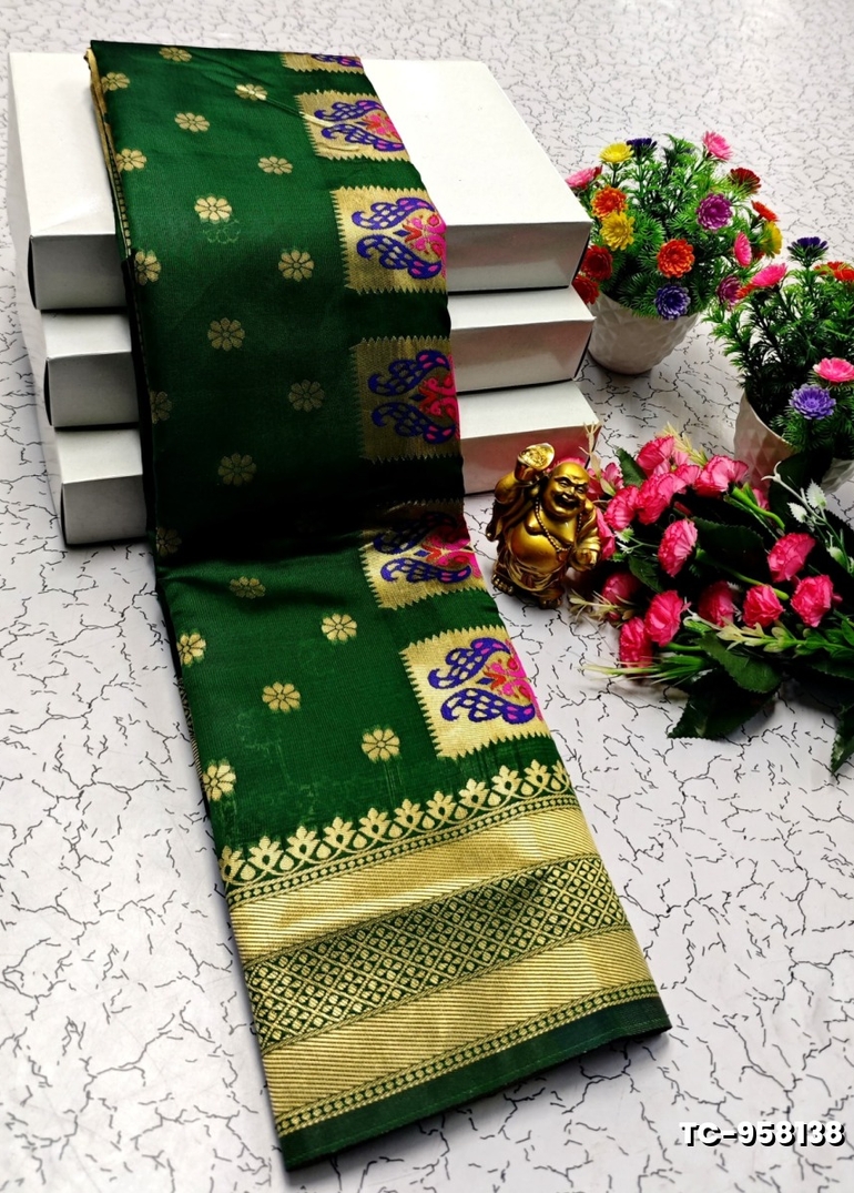 SOFT SILK FANCY BEST QUALITY SILK THENMATHI SAREES - DARK GREEN
