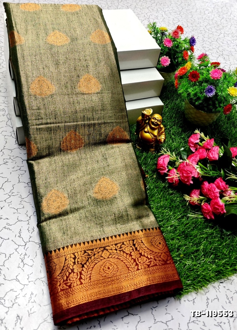 KANCHIPURAM TISSUE TRENDING DESIGN FANCY DHARMAVARAM SILK SAREES - BROWN