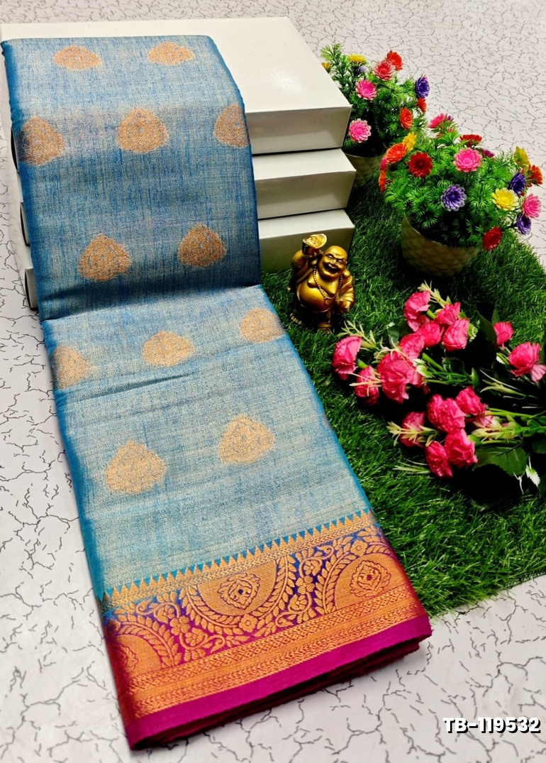 KANCHIPURAM TISSUE TRENDING DESIGN FANCY DHARMAVARAM SILK SAREES - LIGHT SKY BLUE