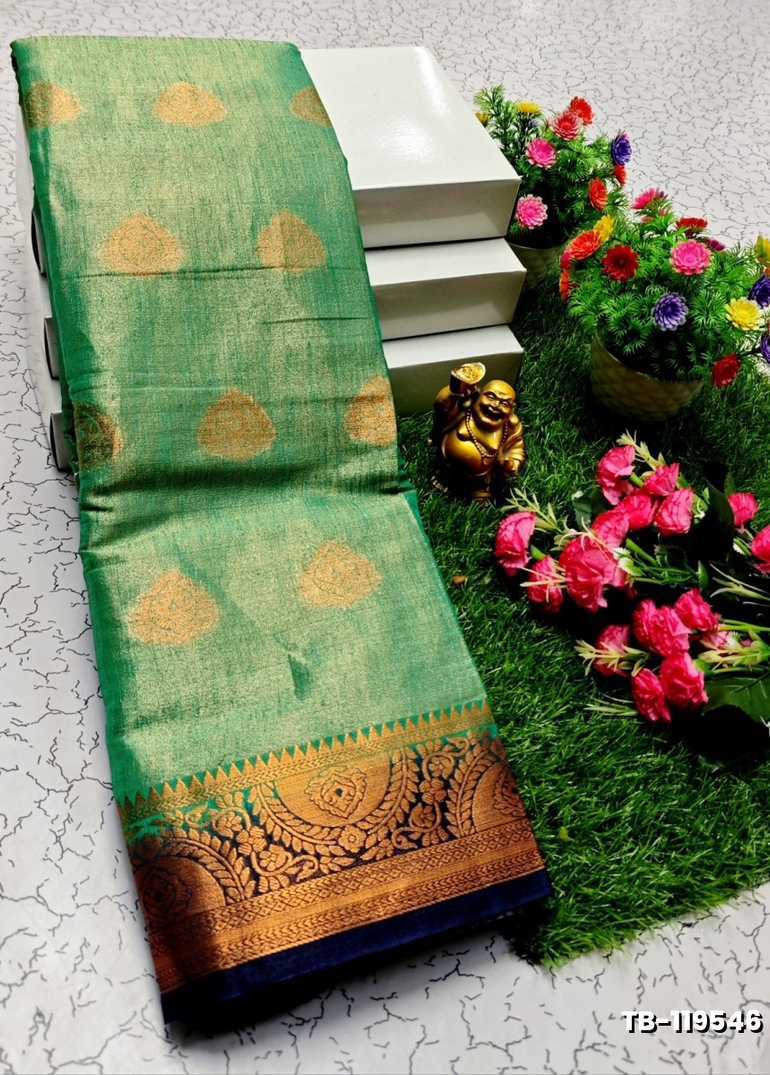 KANCHIPURAM TISSUE TRENDING DESIGN FANCY DHARMAVARAM SILK SAREES - LIGHT GREEN SHADE