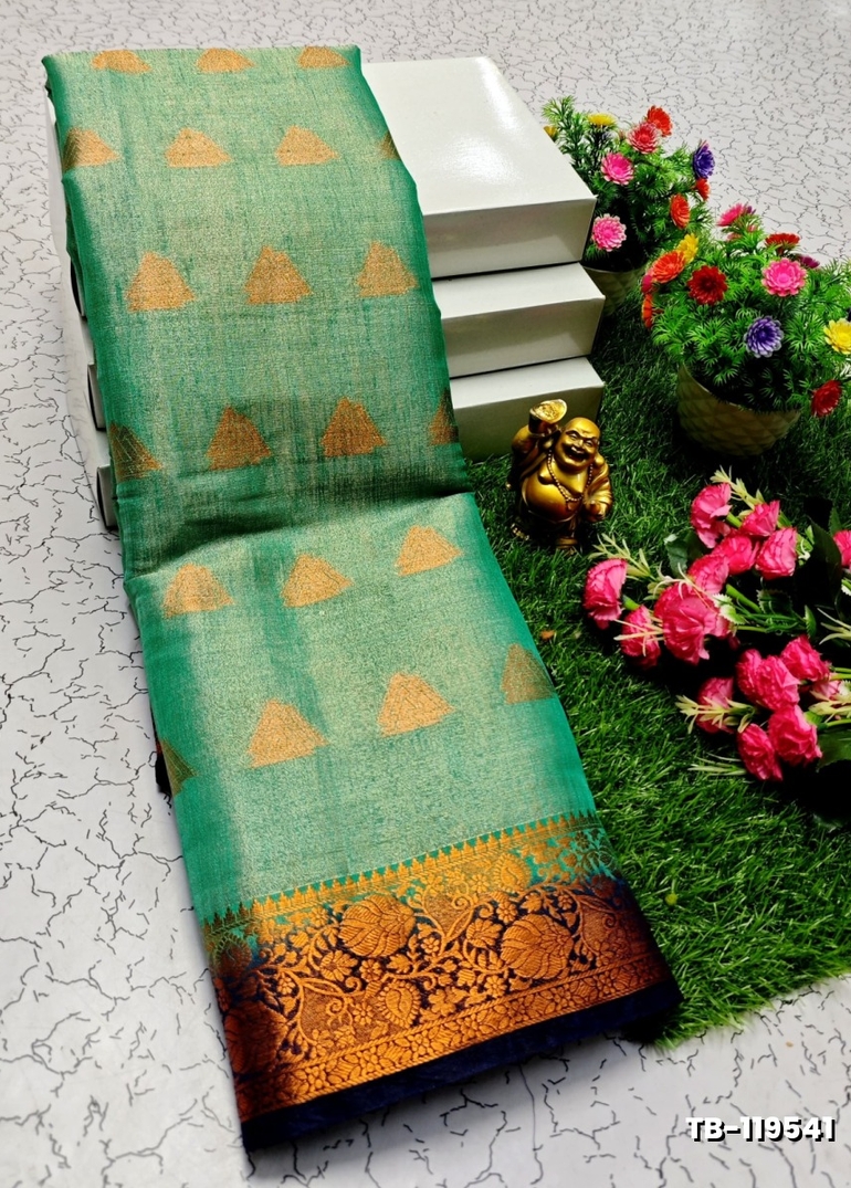 KANCHIPURAM TISSUE TRENDING DESIGN FANCY DHARMAVARAM SILK SAREES - LIGHT GREEN